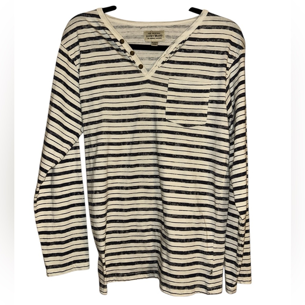 Lucky Brand 1-Pocket Long Sleeve Tee Sz XL. Charcoal and Cream.